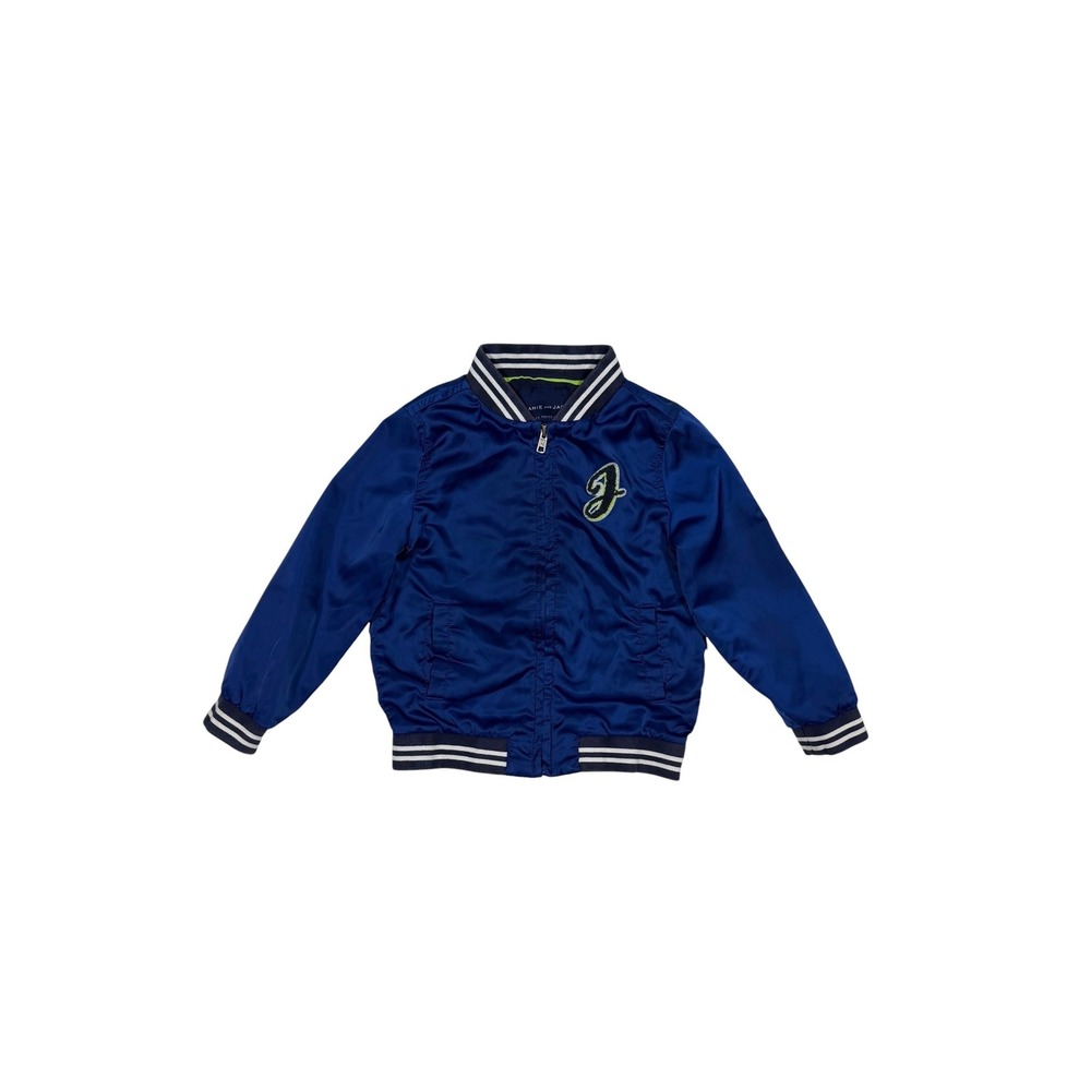 Janie and Jack Boys Blue Satin Varsity Bomber Jacket Size 3-4 Letterman Zip Up